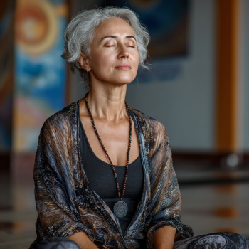 Professional yoga instructor with elderly students